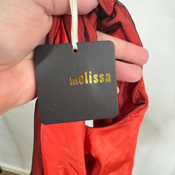 NWT Melissa Taffeta Peplum Dress Orange Black Tulle Mini Party Cocktail Size M - Picture 7 of 8